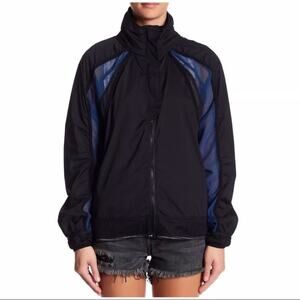 Free People FP Movement M June Moto Layering Jacket Windbreaker Black Blue Mesh